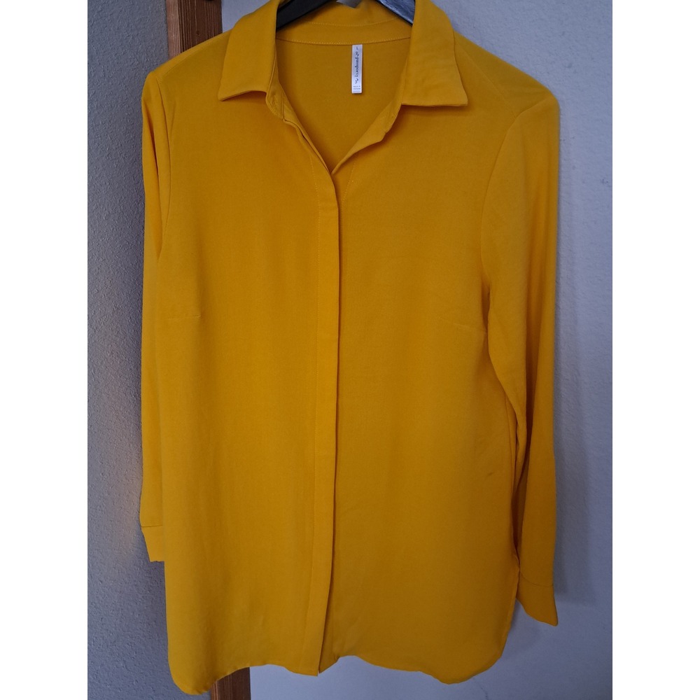 J. Passport Womens Mustard Yellow Hidden Button Down Long Sleeve Blouse Size L